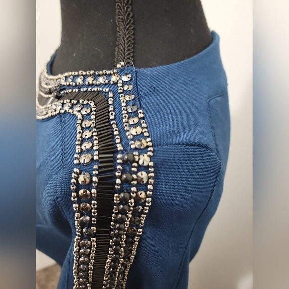 La Chocolê Bodycon Beaded Sequence Blue Midi Dress - Picture 7 of 16